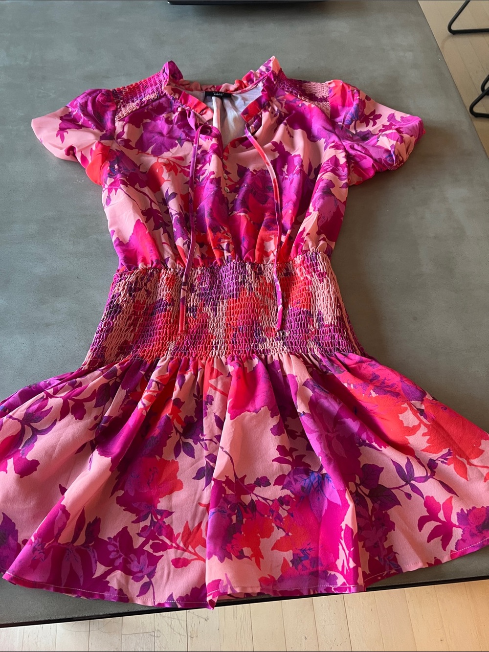 Vici Pink & Magenta Floral Smocked Casual Dress